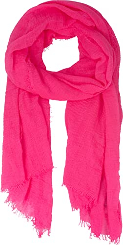 fashionchimp BASIC-Schal für Damen mit weichem Fransensaum, Tuch in leichter Qualität mit Baumwolle, einfarbig (Neon-Pink)