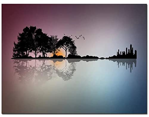 UDERUI DIY 5D Mosaik Diamant Gemälde Kit, Rund Bohrer Sunset Lake Tree-Gitarre 30x50cm Diamant Gemälde Kristall Strass Stickerei Kreuzstich Kunst Craft Canvas für Wand Decor Geschenk
