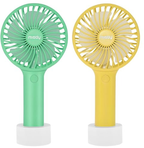 Miady 5000mAh Handheld Portable Fan(7-20 Hours Runtime), USB C Rechargeable Battery Operated 3 Speed Mini fan for Home Office Travel Outdoor and Camping(2 Pack-Lake Green & Lemon Yellow)