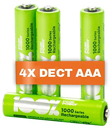 PeakPower Akku AAA für Telefon, 4 Stück Batterien AAA wiederaufladbar 1,2V, ideal für Panasonic schnurlose Telefone etc., kein Memory-Effekt, geringe Selbstentladung, AAA Akku Phone 800mAh