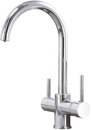 KEOKBON 3 Wege Wasserhahn Küche, 360° Drehbar Küchenarmatur, 3 in 1 Mischbatterie für Meisten Umkehrosmosegeräte oder Wasserfiltersystem, Trinkwasserhahn, 3 Schlauches (G3/8x2,G1/2x1), Chrom