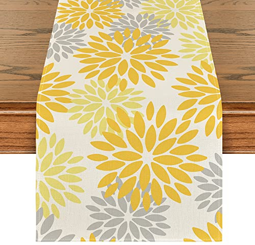Artoid Mode Blumen Gelb Dahlien Sommer Tischläufer, Saisonnal Küche Tisch Dekoration Drinnen Urlaub Party Dekor 40x140 cm
