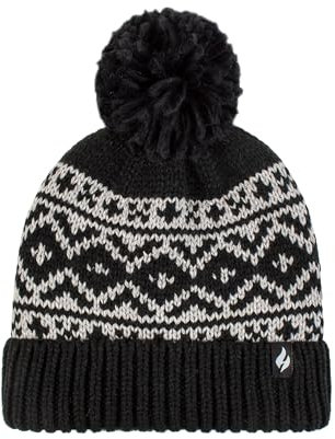 HEAT HOLDERS SOCKSHOP Damen Hut - Damen 'Billingen' Umdrehen Manschette Thermal Hut Faire Insel Muster Pom Pom Winter Warm Einheitsgröße Schwarz