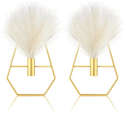 Peryiter 2 Pcs Boho Wall Decor Metal Gold Wall Art Hanging Planters with Artificial Pampas Modern Home Decor Display Art for Living Room Bedroom Bathroom(Vase)