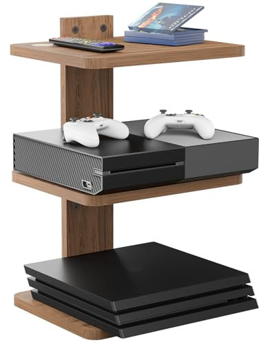 WALI Floating Entertainment Shelf, Holds Up to 10 kg, Wooden Floating Shelf for Under TV for DVD Players, Cable Boxes, Routers, Game Consoles, Living Room Decor Accessories (CS303N), 3-Tier