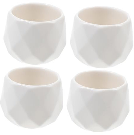 FONDOTIN Pots De Fleurs en Céramique Design pour Plantes Succulentes Et Bonsaïs, Usage Intérieur Bureau Balcon, Lot De 4 Petits Pots Blancs Miniatures, Décoration Créative Esthétique
