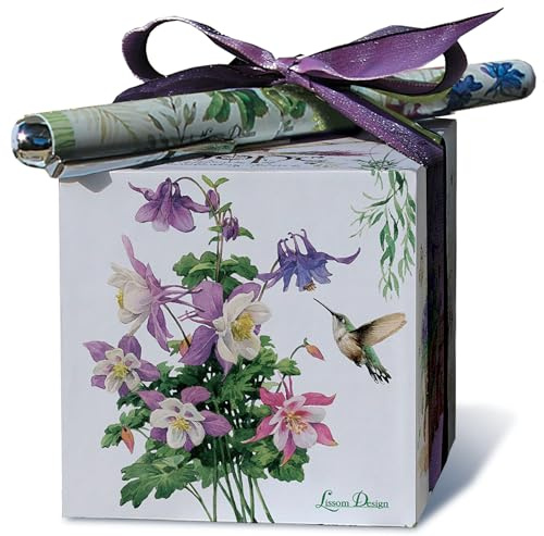 Lissom Design Notepad Gift Sets - 2-Piece Block Paper Note Pad & Pen Gift Set for Home or Office, 3 x 3-Inch Cube, Lakeside Breeze