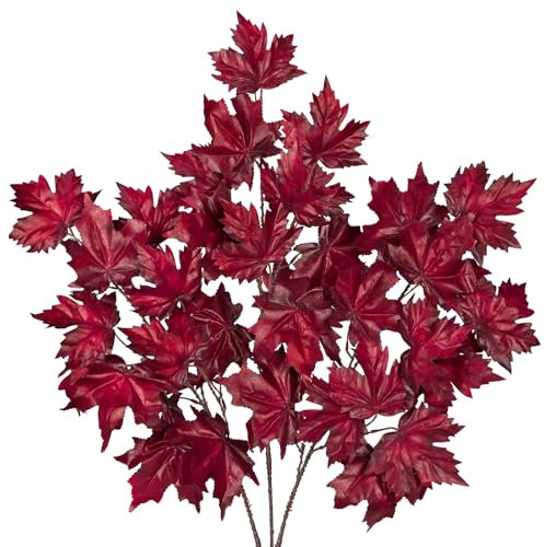 Oairse 3er-Set Herbstzweigen, künstlichen Ahornblättern, Herbstlaub-Dekoration für Erntedankfest, Heimdekoration, Hochzeit, Kaminparty, Erntedankfest, Kamindekoration, Herbstdeko-Tisch, Rot