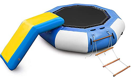 Trampolin, aufblasbar, Wassertrampolin mit 10 Fuß, Plattform zum Schwimmen mit Rolltreppe und Leiter für Wassersport, Interesting