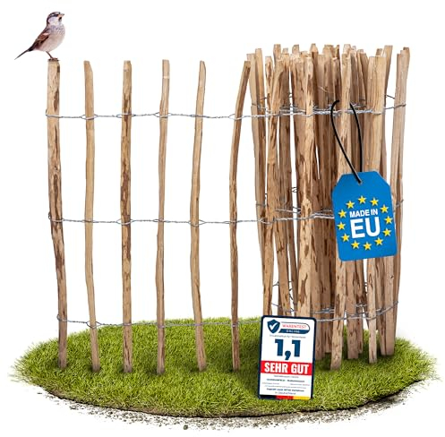 SCHWANFELD® 10mx90cm Premium Staketenzaun Abgrenzung - [WETTERBESTÄNDIGER ABGRENZUNGS ZAUN GARTEN] - inkl. Montageanleitung - Hochwertiger Gartenzaun Holz - FSC® (Zaun 10m)