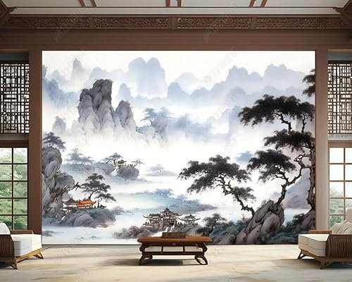 Fototapete Berge Flüsse Kiefern Wolken Und Nebel Tuschemalerei 350X256 Cm Vlies Tapeten Xxl Moderne Wandtapete Wohnzimmer Schlafzimmer