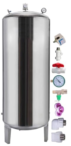 LXLZYXSF Automatischer Wasserspeicher Mit Druckregler, Entlüftungsventil, Druckmesser Brunnen/Leitungswasser Explosionsgeschützt Druckbehälter, Edelstahl (Size : 200L/52gal-115x50cm/45x19.6in)