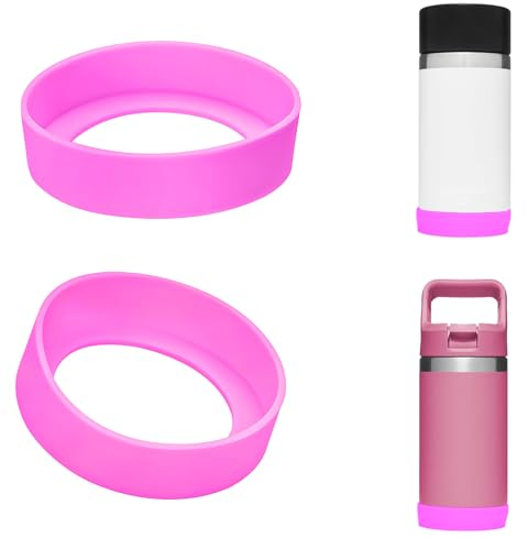 Linkidea 2 Pack Water Bottle Boot Compatible with YETI Rambler Jr. Kids 12oz, Rambler Bottle 12oz/18oz, Yonder 20oz, Silicone Anti-Slip Bottle Bottom Bumper Protector (Pink)