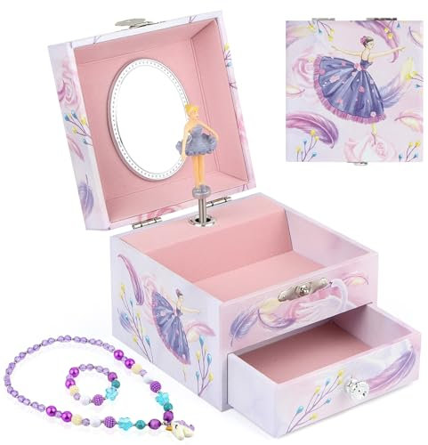 Anyiner Schmuckschatulle mit Spieluhr, Kinder-Schmuckkästchen Musikkästchen mit sich drehenden Ballerina, Schmuckkästchen Mädchen Geburtstagsgeschenk für Kinder von 3-10 Jahren (Rosa Ballerina)