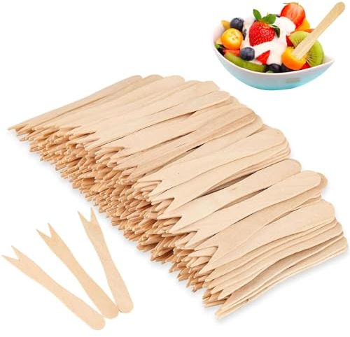 200 Stück Pommesgabel,Holzgabeln,Gabeln,Einweg Pommesgabeln,Birke Pommes Gabeln,Holzfarbe Pommesgabel,Einfach Holzgabeln,Currywurst Gabeln,für Party Geburtstag Camping und Picknick
