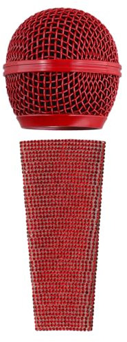 Yominerr Sparkle Microphone Sleeve Wireled Mic Hand Cover and Mesh Microphone Grill for Microphones Red