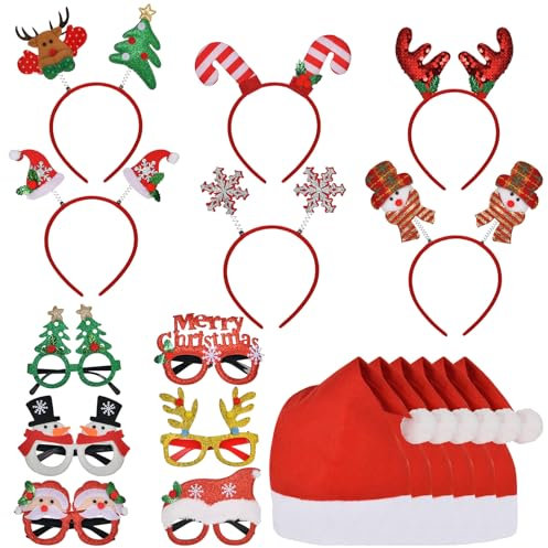 Union Tree 18PCS Weihnachten Brille Stirnband Weihnachtsmützen, Lustig Haarschmuck Weihnachten Geeignet für Erwachsene und Kinder Weihnachtsfeier, Maskerade, Karneval