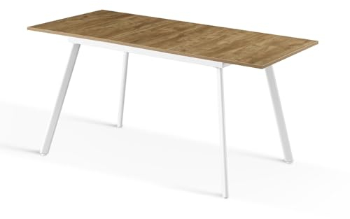 B&D home Esstisch Oskar, ausziehbar 120-160x80 cm 4-6 Personen Küchentisch Holztisch mit Metallgestell für Esszimmer, Küche, skandinavisch modern Design, Wildeiche Optik, 11201-FW-EIWL