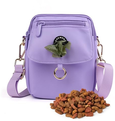 COOWONE wasserdichte Hundeleckerli-Tasche, Hundespaziergang Tasche, Hundetasche mit Poop Bag Dispenser, Crossbody Bag für Hundetraining (Lila)