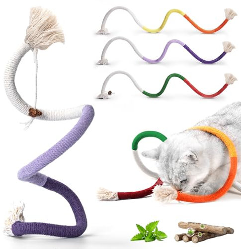 Winbarry Jouet Chat de Dentition Interactif - Corde 70Cm pour Chaton, Jouet à Mâcher, Soins Dentaires pour Chats - pour Interagir Et Nettoyer Les Dents