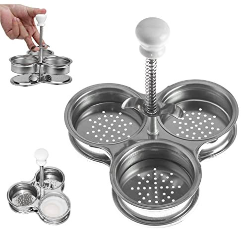 Cooker per uova in camicia di uova in acciaio inossidabile con 3 tazze per la colazione strumento di cottura, bracconiere di uova in acciaio inossidabile, bracconiere di uova