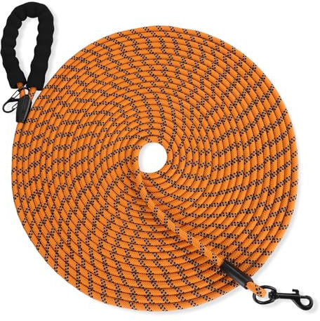 Training Leads for Dogs, 5M 10M 20M Strong Rope Long line Dog Lead Leash with Soft Padded Handle and Heavy Duty Hook, Reflective Recall Training Leads Orange for Large Medium Small Dog Orange 10M/33FT