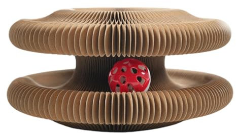 Cat Scratching Board, Cardboard Cat Toy - Cat Scratching Board with Ball, Foldable Cat Accordion Toy - Cat Toy, Kitten Scratcher for Scratching and Jumping Cats