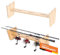 Tackley Wandregal für Angelausrüstung, 20x20x67 cm, Angelrollenregal für 2 Angelruten und 3 Angelrollen, Angelrutenregal Bucheoptik, Holz, unsichtbare Wandbefestigung, Angelrutenhalter