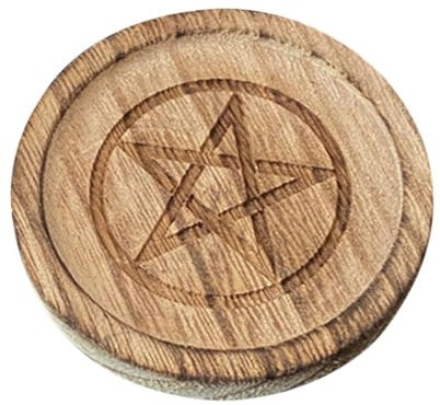 Bandeja de altar de bruja - Candelador de disco de elegancia con Pentagram | Excelente mano de obra Placa redondaa Bandeja de joyería de madera | Bandeja de velas Pentacle de altar para decoración