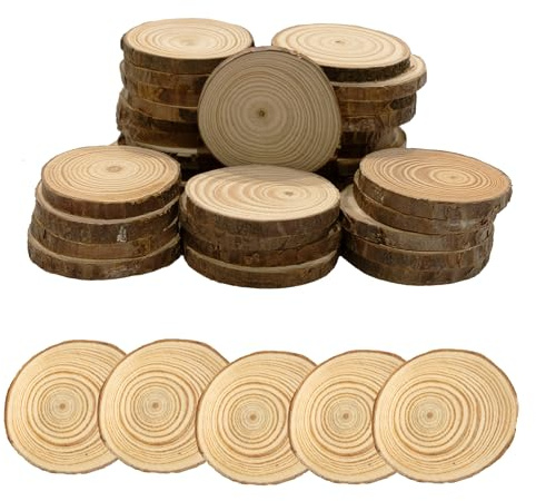 Lot de 60 rondelles de bois naturel sans perçage de 3 à 5 cm de diamètre - Pour loisirs créatifs, décorations de Noël