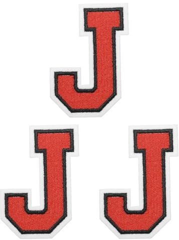 PATIKIL Iron on Letter Patches, 3 Pack Chenille Letter Patches Embroidered Patch for Repairing Jeans Clothing Bags Hats Shirts Craft, Red Alphabet J