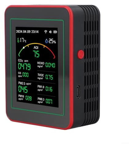 Luftqualitätsmonitor für den Innenbereich, 15-in-1 intelligenter Temperatur- und Feuchtigkeitssensor für TUYA-App für die Luftqualitätsprüfung und -analyse zu Hause (schwarz)