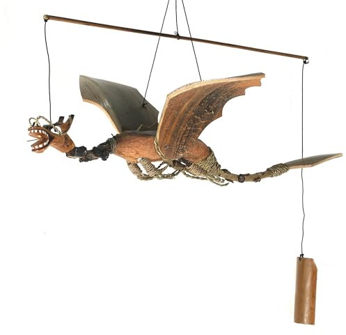 Tokoindah Handgefertigtes Bambuswindspiel aus Naturmaterialien – Auswahl: Drache, Vogel, Eule oder als Schwing-Figur – Gartendeko, sanfte Klänge & nachhaltiges Design, wetterfest (Drache-Single-L)