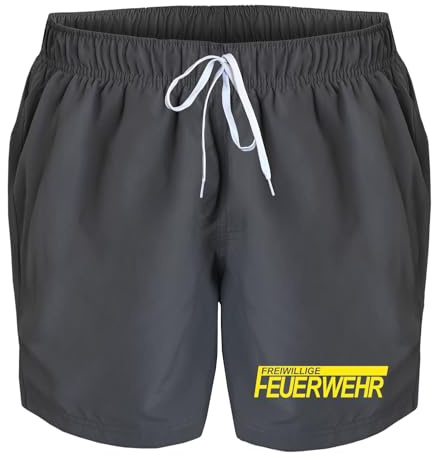 deinshirt Badehose Herren Freiwillige Feuerwehr Badeshorts Bedruckt Männer Schwimmhose Beach Shorts Swim Shorts Men, Größe:XXL, Farbe:grau
