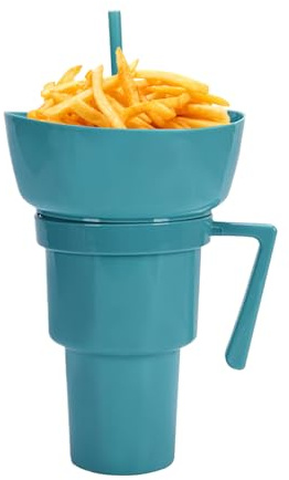 Generisch Becher Mit Trinkhalm | Popcorn Trinkbecher Mit Strohhalm,Outdoor Becher mit Griff für Popcorn, Kino, Dessert, Picknick, Camping, Auto und Alltag für Kinder und Erwachsene
