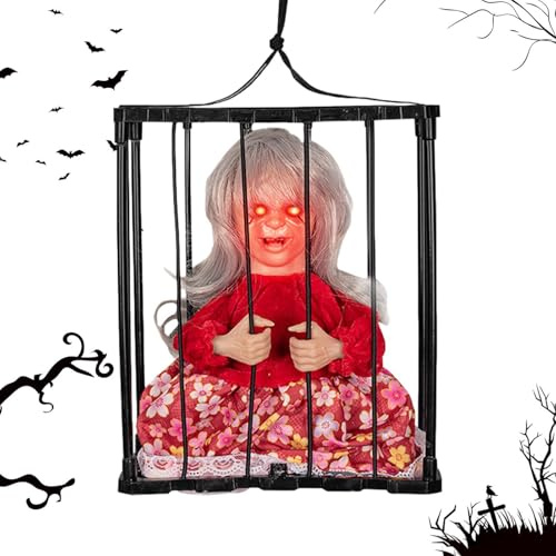 Animierte Halloween Dekoration - Schreiender Skelett Geist Hängedeko | Gruselige Figur mit Bewegungsmelder und Realistischen Effekten für Innen Außen Party Spukhaus Garten oder Fensterdekoration