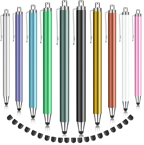 MEKO Lot de 10 stylets fins remplaçables avec pointe en caoutchouc pour écran tactile, iPad, iPhone, tablettes, smartphones et tous les appareils à écran tactile (multicolore)