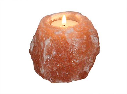 Himalaya Salz Teelichthalter – Handgefertigter Kristallsalz Block für Meditation, Wellness und Deko – Orange Salzlampe für stimmungsvolles Licht, 500g (Packung mit 6)