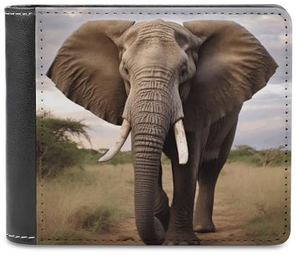 FWJZDSP Elephant1 Herren-Geldbörse, großes Fassungsvermögen, schlankes Leder-Geldbörsen-Kartenetui mit Ausweisfenster, zweifach faltbar für den täglichen Gebrauch