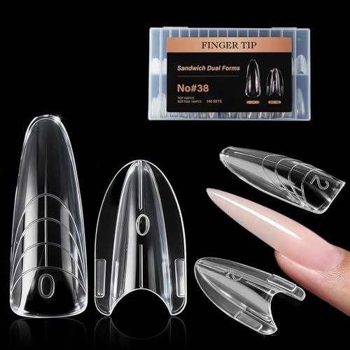 Nymora Professional Sandwich Dual Nail Forms 280 Pieces (14 Sizes), Reusable Polygel Tips for Flawless Gel Extension, No Filing, No Overflow, for Builder Gel & Salon (Almond)