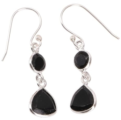 Geschliffene Boho Silberohrringe mit beweglichen Edelsteinen, Onyx