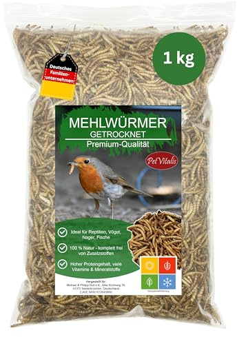 Mehlwürmer getrocknet 1 kg – Premium Einzelfuttermittel für Wildvögel, Ergänzung zum Vogelfutter – Proteinreicher Snack für Fische, Reptilien & Nager – Ganzjahresfutter für Igel & Eichhörnchen