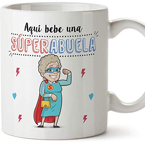 MUGFFINS Taza Abuela - Aquí Bebe Una Super Abuela - Taza Desayuno/Idea Regalo Original/Día de la madre para Abuelitas. Cerámica 350 mL…