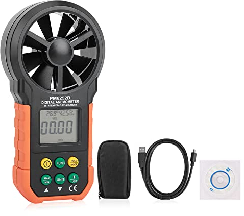 PEAKMETER PM6252B Anemometro Digitale, Portatile ad Alta Precisione Misuratore di Velocità del, LCD Wind Meter di Temperatura del per la raccolta di dati meteorologici