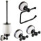PaulGurkes schwarzes Bad Zubehör Retro Accessoires Set Haken WC-Bürste WC-Papierhalter Vintage Landhausstil Handtuchhaken Klobürste Klopapierhalter schwarz Kupferoptik Kupferelemente Handtuchhalter