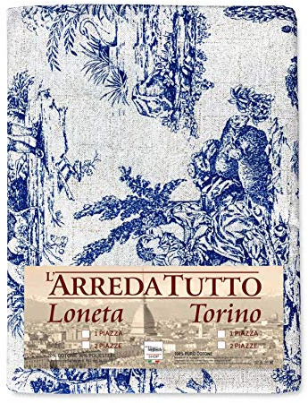 Tex family Telo ARREDO copritutto Gran Foulard COPRILETTO copridivano Tessuto LONETA (Toiles de Jouy Blu, 1 Piazza)