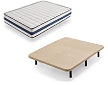 HOGAR24 TZ40-Colchón Viscoelástico + Base tapizada con Patas, Medida 135x190 cm, Núcleo Alta Densidad Transpirable, Lado Verano-Invierno con Tejido 3D, Altura 22 cm