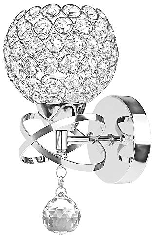 Ygapuzi Modern Crystal Wall Light Flush Mount Wall Sconces Lamp Chrome Finish Bedside Lighting Fixture with E14 Socket, for Living Room Bathroom Bedroom and Hallway (No Switch)