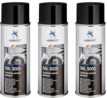Normfest Lackspray RAL 9005 Schwarz Glänzend – Schnelltrocknender Nitro-Kombinationslack mit hoher Deckkraft, kratz- und witterungsbeständig, für Metall, Kunststoff & Holz geeignet – 3x 400ml