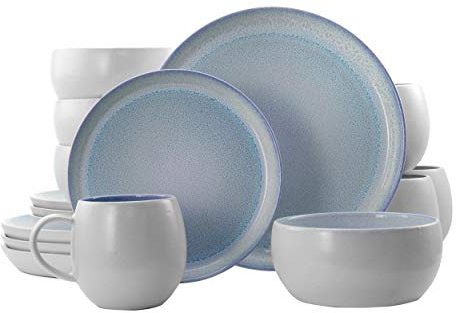 Elama Vajilla redonda de cerámica, color azul y blanco